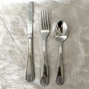 1920s Vintage 3pc Swiss Made Art Deco Silverware Set - Sola Switzerland Seashell
